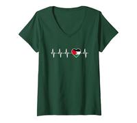 Donna Palestinian Heartbeat Palestinian I Love Palestine Flag Maglietta con Collo a V, Verde Foresta, XXL