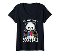 Donna Palla da Bocce Panda Tutto Quello Che Voglio Fare è Un Simpatico e Divertente Giocatore di orsi Maglietta con Collo a V