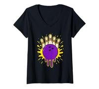 Donna Palla da Bowling Strike Explosion Colorata con perni Maglietta con Collo a V