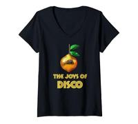 Donna Palla da Discoteca Funky Fruit Arty Lemon, Amante delle Feste, Joy of Disco Maglietta con Collo a V
