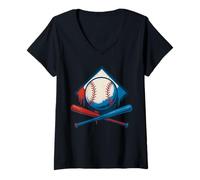 Donna Palla e Mazza di Graffiti di Stile di Strada di Baseball Maglietta con Collo a V