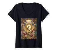 Donna Palla Pitone Serpente Coquette Cattolico Sacro Vintage Kitsch Maglietta con Collo a V