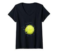 Donna Palla Tennis Sfonda Il Muro Smash Giocatore Fan Maglietta con Collo a V