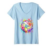 Donna Pallavolo Floreale Tropical Hibiscus Beach Ball Maglietta con Collo a V