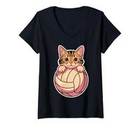 Donna Pallavolo Gatti Pallavolo Divertente Maglietta con Collo a V