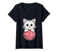 Donna Pallavolo Gatti Pallavolo Divertente Maglietta con Collo a V
