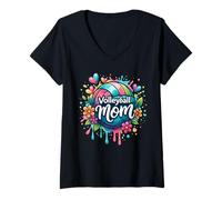 Donna Pallavolo Mamma Colorful Pallavolo Cuori Giorno Gioco per Le Donne Maglietta con Collo a V