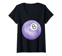 Donna Palline da Biliardo e Biliardo dipinte a Mano, Colore: Lilla Maglietta con Collo a V