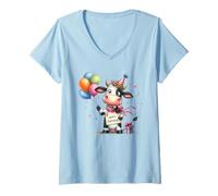 Donna Palloncini con Cappello a Forma di Mucca per Compleanno Maglietta con Collo a V