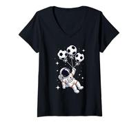 Donna Pallone da Calcio Palloncino Astronauta Fluttuante Spazio Maglietta con Collo a V
