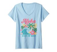 Donna Palma da donna Aloha State of Mind Retro Wave Hawaii Beach Maglietta con Collo a V