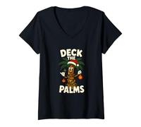 Donna Palma di Natale Tropicale Deck The Palms Maglietta con Collo a V