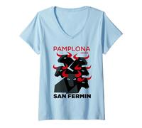 Donna Pamplona San Fermin - Iruna, Navarre Bull Run Maglietta con Collo a V