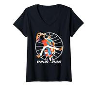 Donna Pan Am Bermuda Scooter with Logo Illustration Retro Travel Maglietta con Collo a V