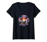 Donna Panama City Beach Florida Vacation Caribbean Tropical Summer Maglietta con Collo a V