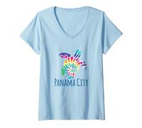 Donna Panama City Florida Beach Tie Dye Batik Loggerhead Tartaruga Maglietta con Collo a V