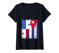 Donna Panama Cuba Mezza Bandiera Panamense Cuban Heritage Maglietta con Collo a V