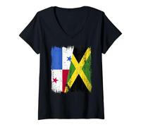 Donna Panama Jamaica Half Flag Panamense Jamaican Heritage Maglietta con Collo a V