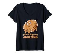 Donna Pancake Lover, You're Flipping Amazing Funny Cake Pun Maglietta con Collo a V