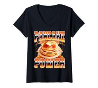 Donna Pancake Power Pancakes Pancake Maker Stile Bootleg Anni '90 Maglietta con Collo a V