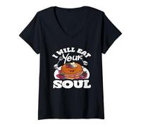 Donna Pancakes I Will Eat Your Soul Divertente Umorismo Maglietta con Collo a V
