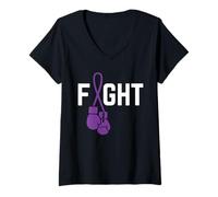 Donna Pancreatic Cancer Awareness Survivor Fighter Ribbon Viola Maglietta con Collo a V