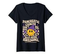 Donna Pancreatic Cancer Can't Beat Me I'm Too Busy Being Awesome Maglietta con Collo a V