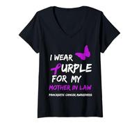 Donna Pancreatic Cancer I Wear Purple for My Mother in Law Ribbon Maglietta con Collo a V