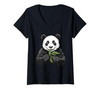 Donna Panda Bear con bambù, Panda Bear Maglietta con Collo a V