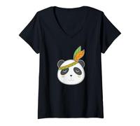 Donna Panda Bear con Piume Maglietta con Collo a V