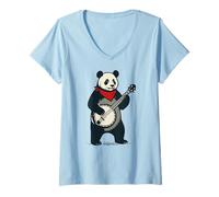 Donna Panda Bear Cute Banjo Picker Music Maglietta con Collo a V