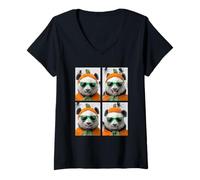 Donna Panda Carino con Occhiali da Sole Zucca Costume Divertente Halloween Maglietta con Collo a V