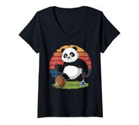 Donna Panda che gioca a football americano retrò vintage amanti dei pan Maglietta con Collo a V