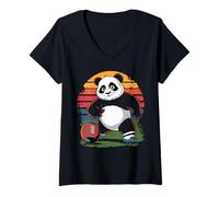 Donna Panda che gioca a football americano retrò vintage amanti dei pan Maglietta con Collo a V