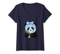 Donna Panda con Maschera di Bellezza e mirtilli - Motivo Benessere Maglietta con Collo a V