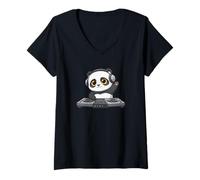 Donna Panda DJ Party Techno Dance Cartoon Maglietta con Collo a V