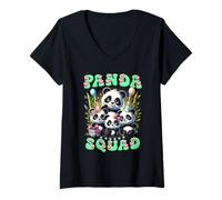Donna Panda Famiglia Compleanno Panda Squadra Animale Selvatico Maglietta con Collo a V
