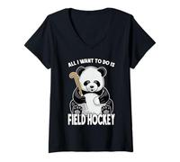 Donna Panda Field Hockey Tutto Quello Che Voglio Fare è Funny Bear Player Maglietta con Collo a V