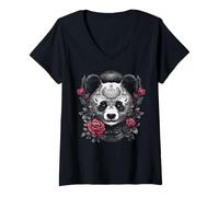Donna Panda Mandala Flowers | Animale Rosa Motivo Panda Maglietta con Collo a V