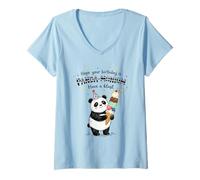 Donna Panda-Monium - Gelato per Feste, Design Divertente Maglietta con Collo a V