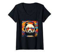 Donna Panda - Occhiali da sole colorati per DJ Maglietta con Collo a V