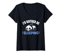 Donna Panda Sleep Funny Nap Humor Lazy I'd Rather Be Sleeping Maglietta con Collo a V