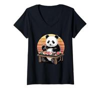 Donna Panda Sushi Giapponese Kawaii Sushi Panda Amante Maglietta con Collo a V