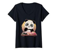 Donna Panda Sushi Giapponese Kawaii Sushi Panda Amante Maglietta con Collo a V