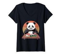 Donna Panda Sushi Giapponese Kawaii Sushi Panda Amante Maglietta con Collo a V