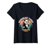 Donna Panda Trekking Sunglasses Retro Outdoor Journey Maglietta con Collo a V