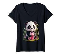 Donna Panda Uomo Donna Boba Tea Kawaii Bubble Tea Panda Maglietta con Collo a V
