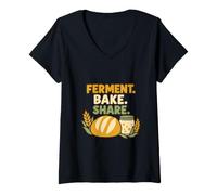 Donna Pane e lievito Madre con Ferment. Bake. Share. e spighe Maglietta con Collo a V