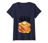 Donna Pane Tostato con Burro e Sciroppo Colazione Food Art Maglietta con Collo a V