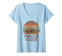 Donna Pangolin Horizon Retro Tramonto Vintage Scaly Formicaio Art Maglietta con Collo a V